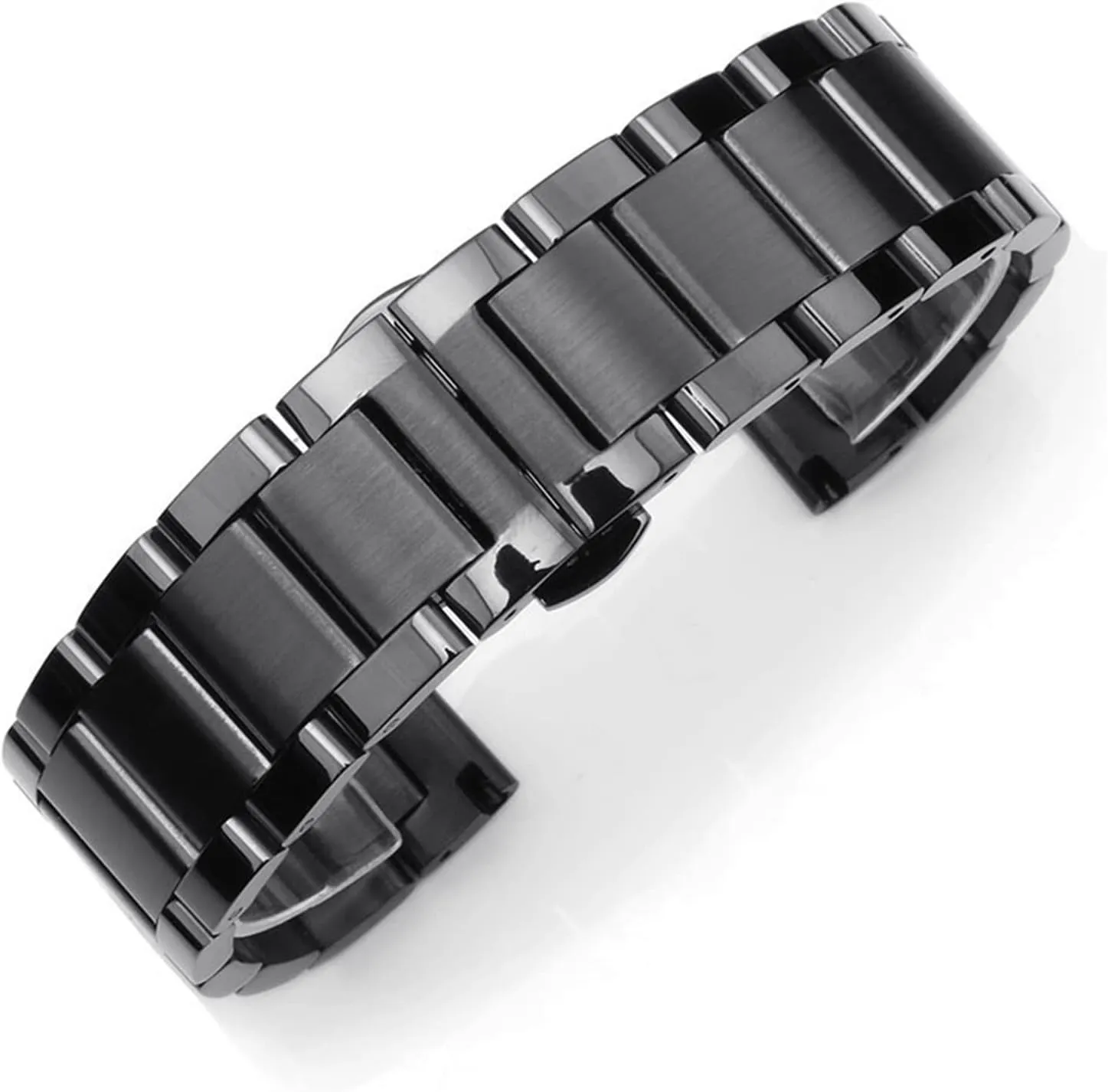 CAREG 16mm 18mm 20mm 22mm 24mm 26mm Stainless Steel Watch Strap Men Women Solid Metal Butterfly Buckle Wrist Bracelet Band Silver Durable