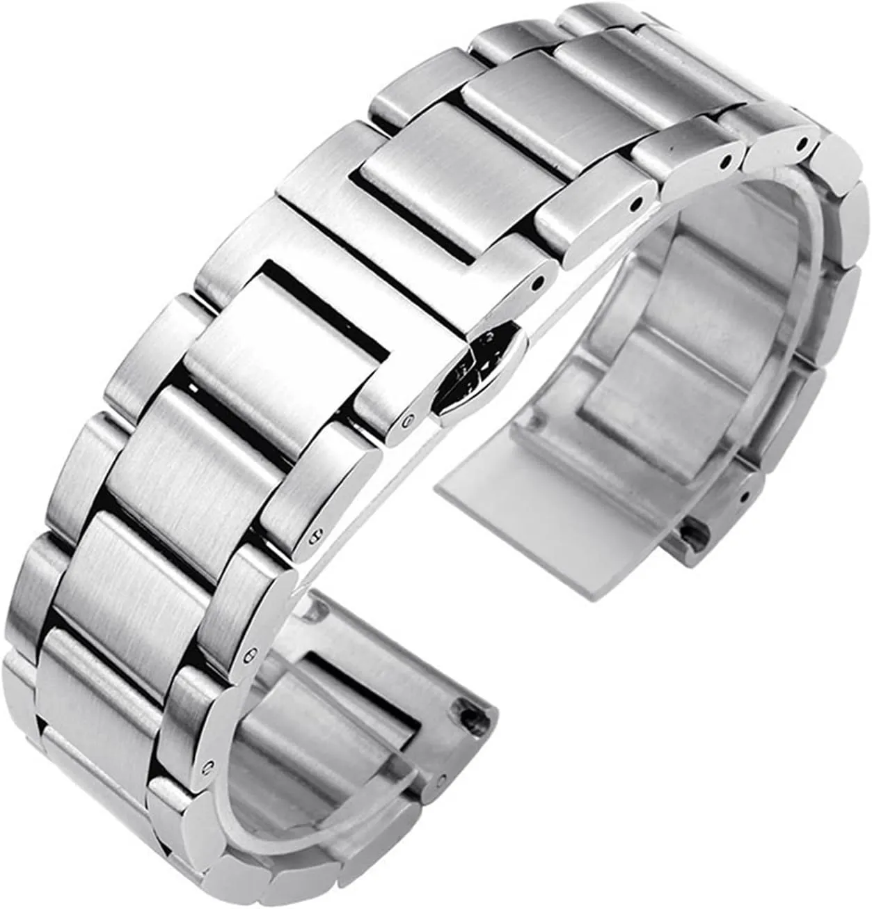 CAREG 16mm 18mm 20mm 22mm 24mm 26mm Stainless Steel Watch Strap Men Women Solid Metal Butterfly Buckle Wrist Bracelet Band Silver Durable