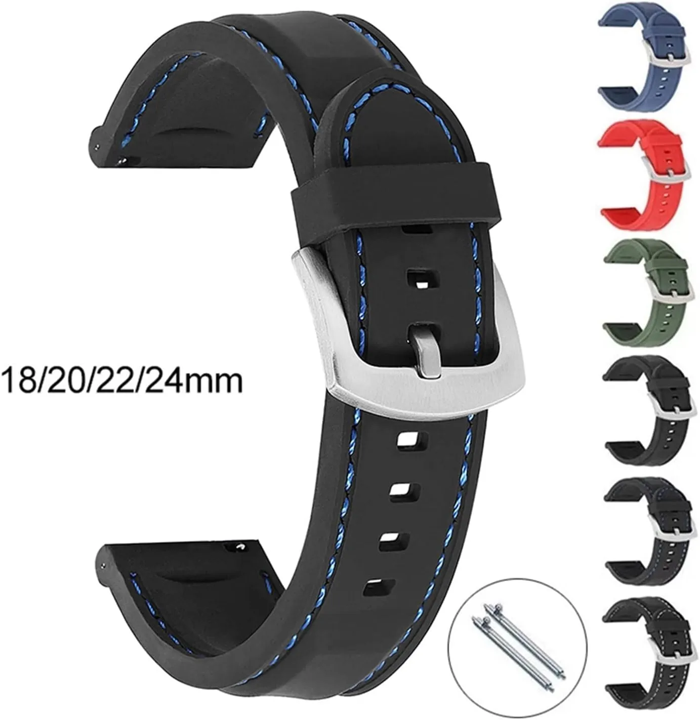 CAREG Silicone Rubber Watch Strap 18mm 20mm 22mm 24mm Watch Band Watch Strap Diving Waterproof Bracelet Replacement Compatible With Men Women Durable