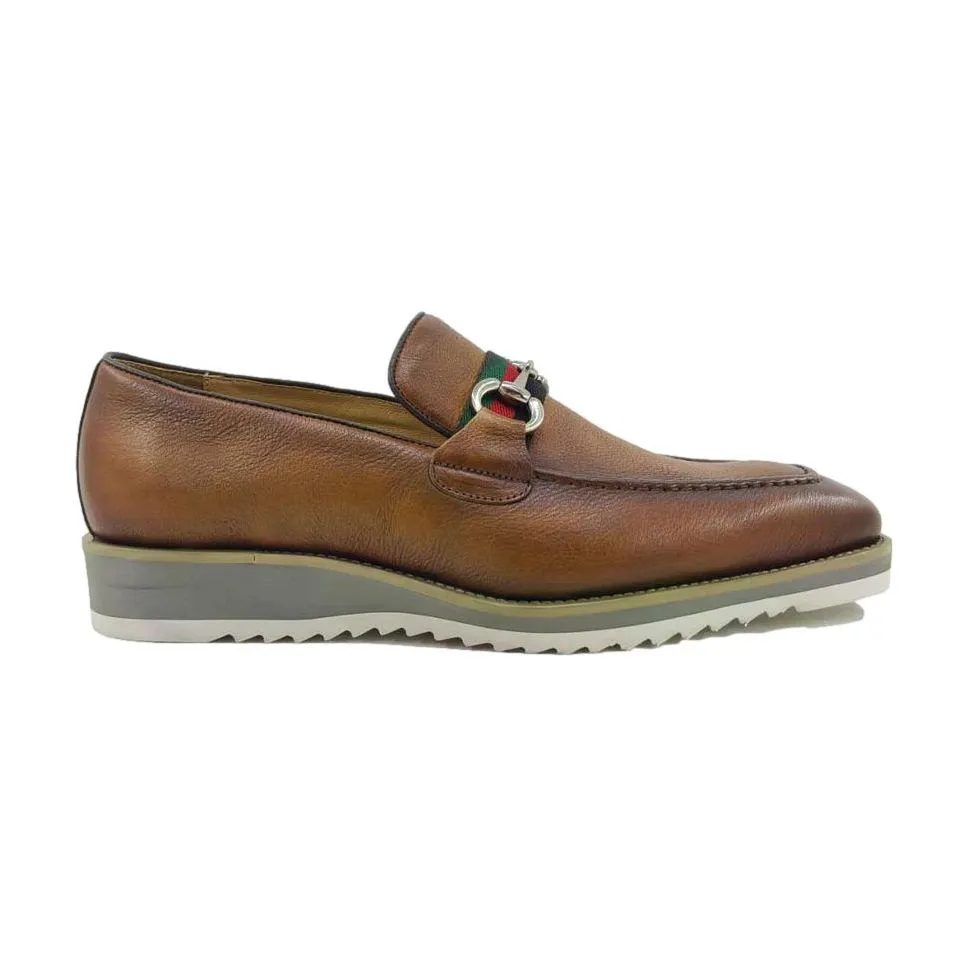 Carrucci Cognac Red Green Ribbon Buckle Casual Loafer