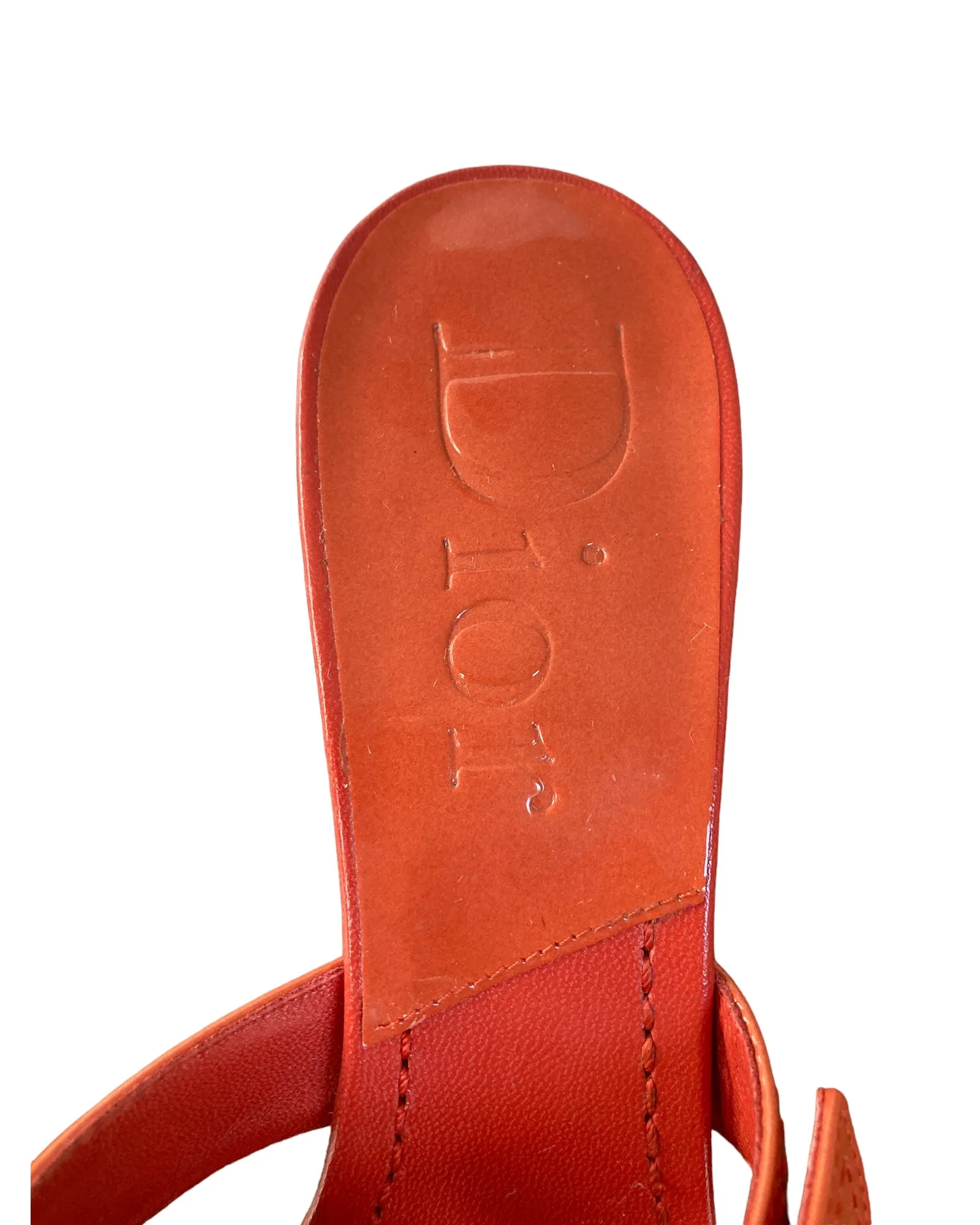 Christian Dior Vintage Orange Patent D Charm Sandals, 39.5