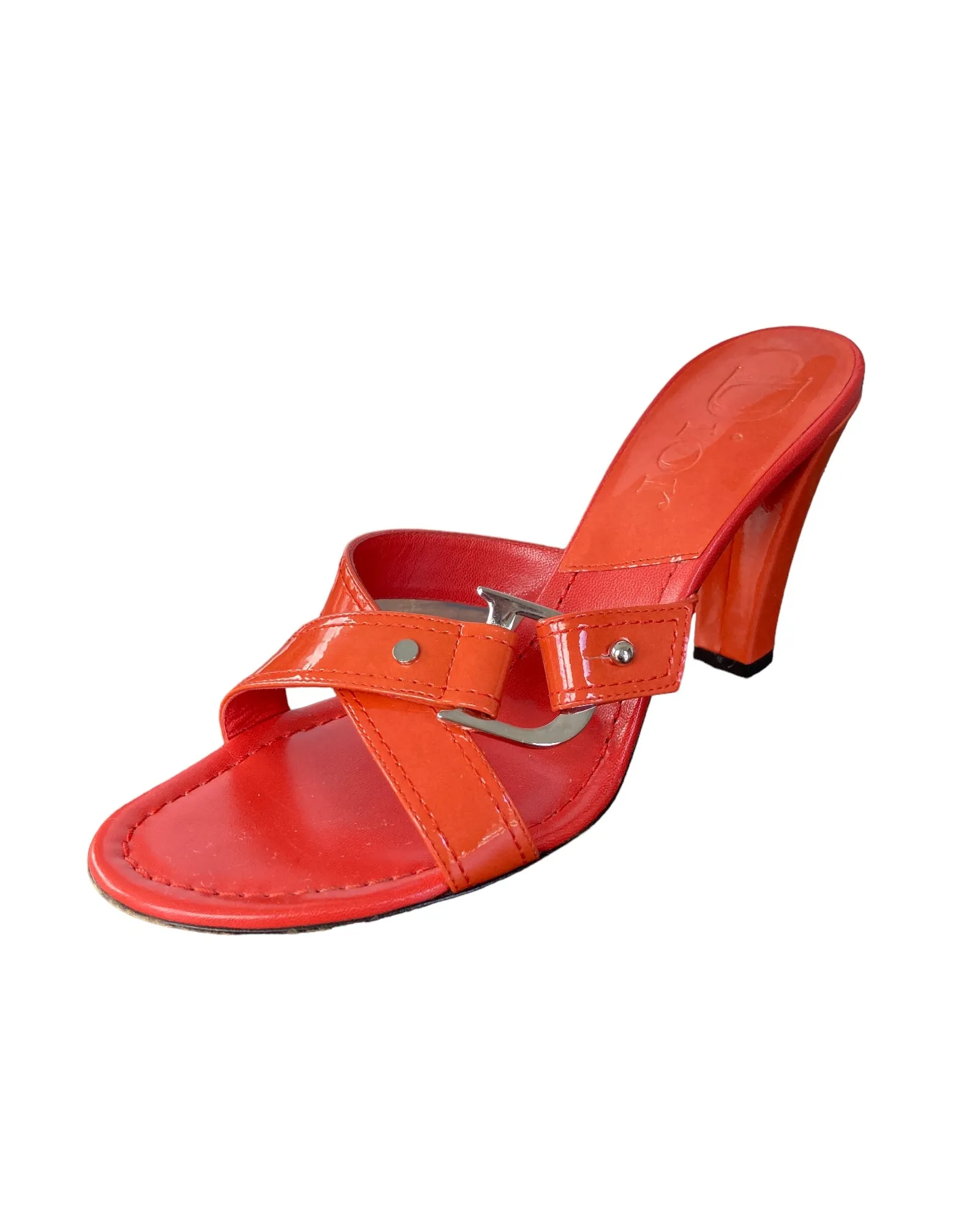 Christian Dior Vintage Orange Patent D Charm Sandals, 39.5