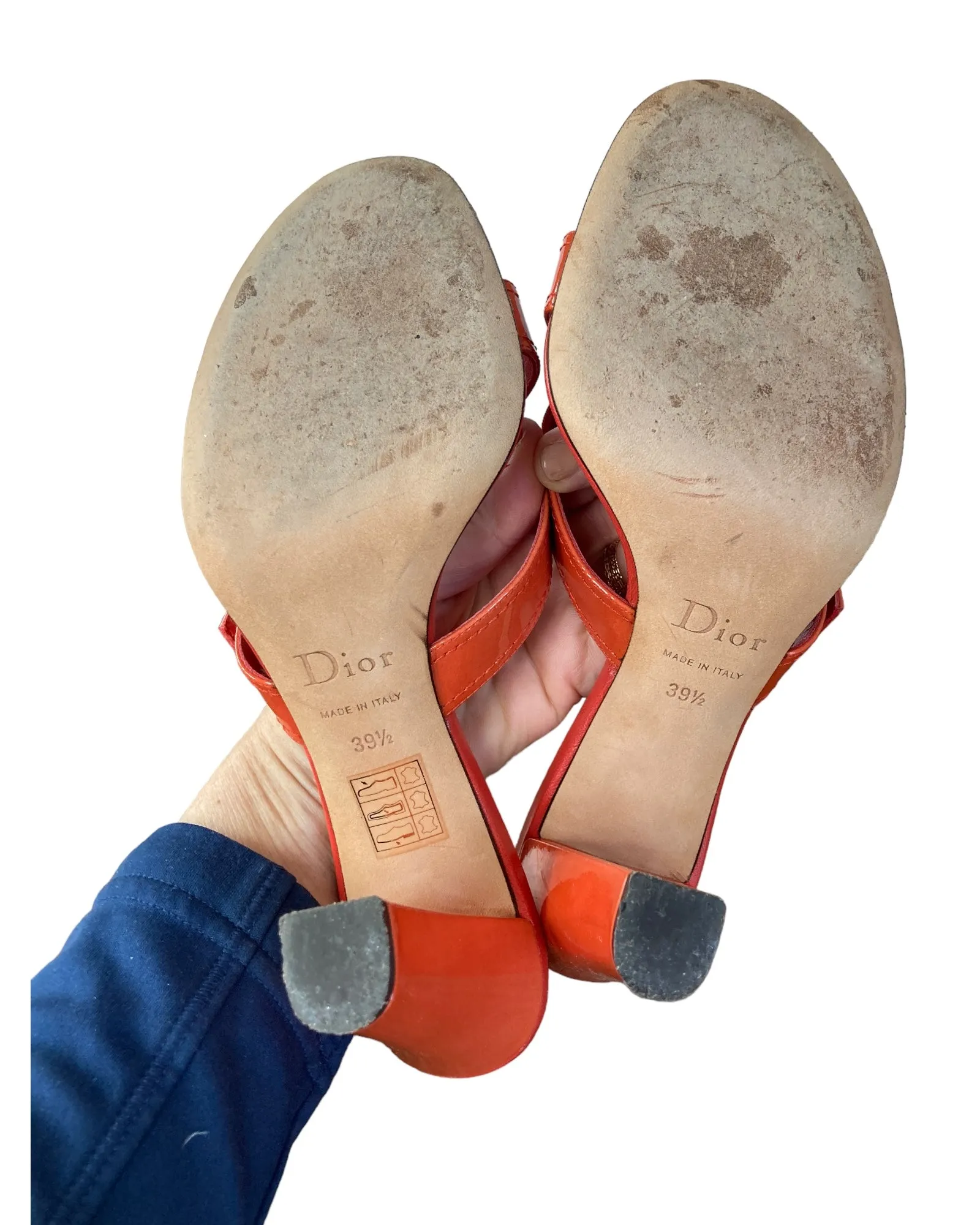 Christian Dior Vintage Orange Patent D Charm Sandals, 39.5