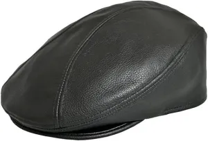 Classic Men's Newsboy Cap, Cow Leather Ascot Cap Ivy Hat for Men, Gatsby Golf Hat Driver Cabbies Flat Driver Black