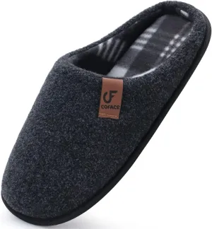 COFACE Unisex Mens Womens Cozy Memory Foam Scuff Slippers Casual Slip On Warm House Shoes Indoor/Outdoor Felt Sandal Slippers With Arch Support Rubber Sole Size 4-15