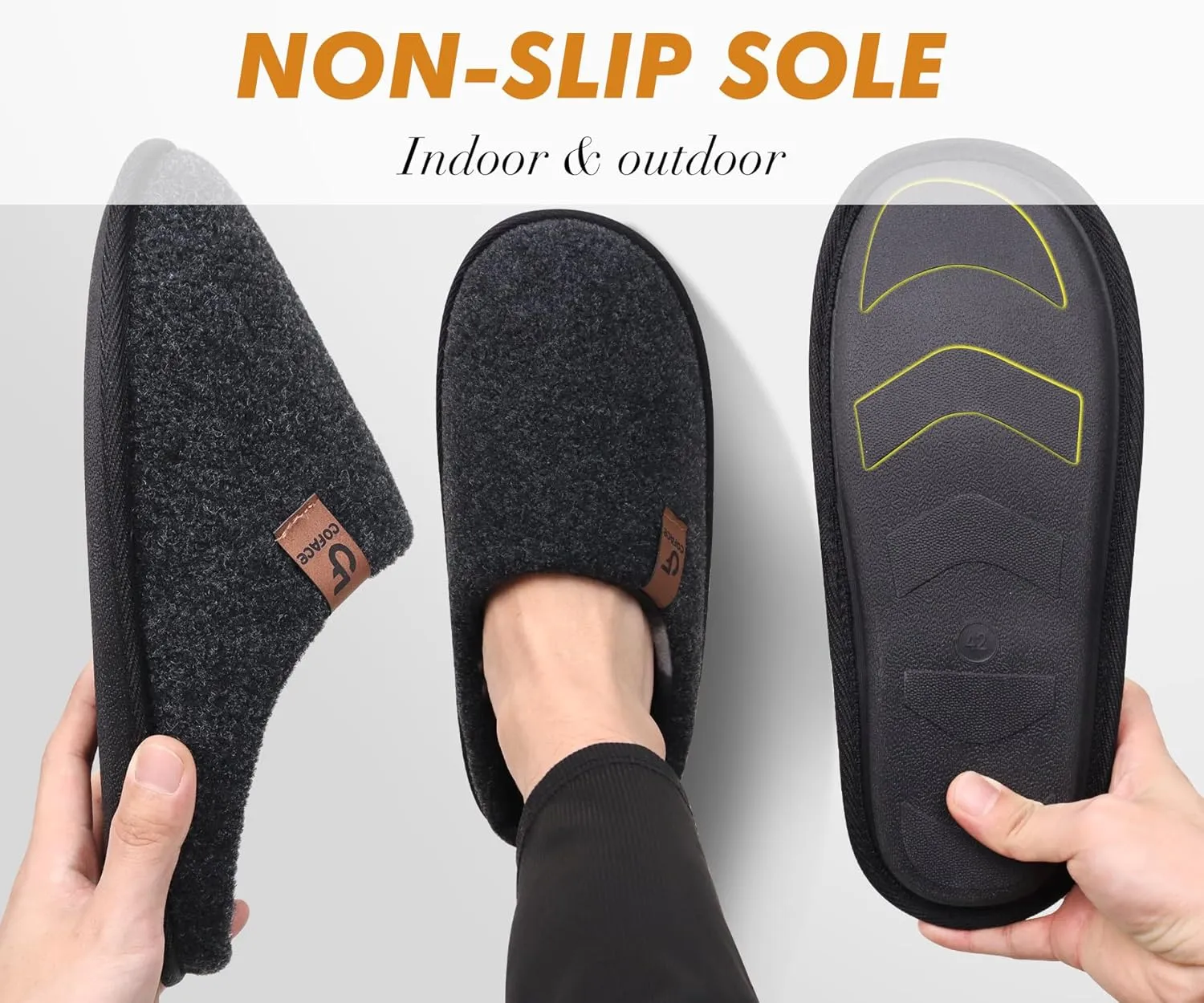 COFACE Unisex Mens Womens Cozy Memory Foam Scuff Slippers Casual Slip On Warm House Shoes Indoor/Outdoor Felt Sandal Slippers With Arch Support Rubber Sole Size 4-15
