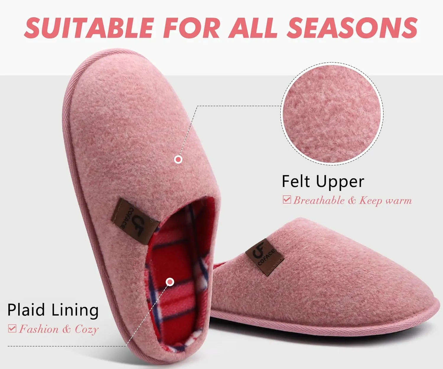 COFACE Unisex Mens Womens Cozy Memory Foam Scuff Slippers Casual Slip On Warm House Shoes Indoor/Outdoor Felt Sandal Slippers With Arch Support Rubber Sole Size 4-15