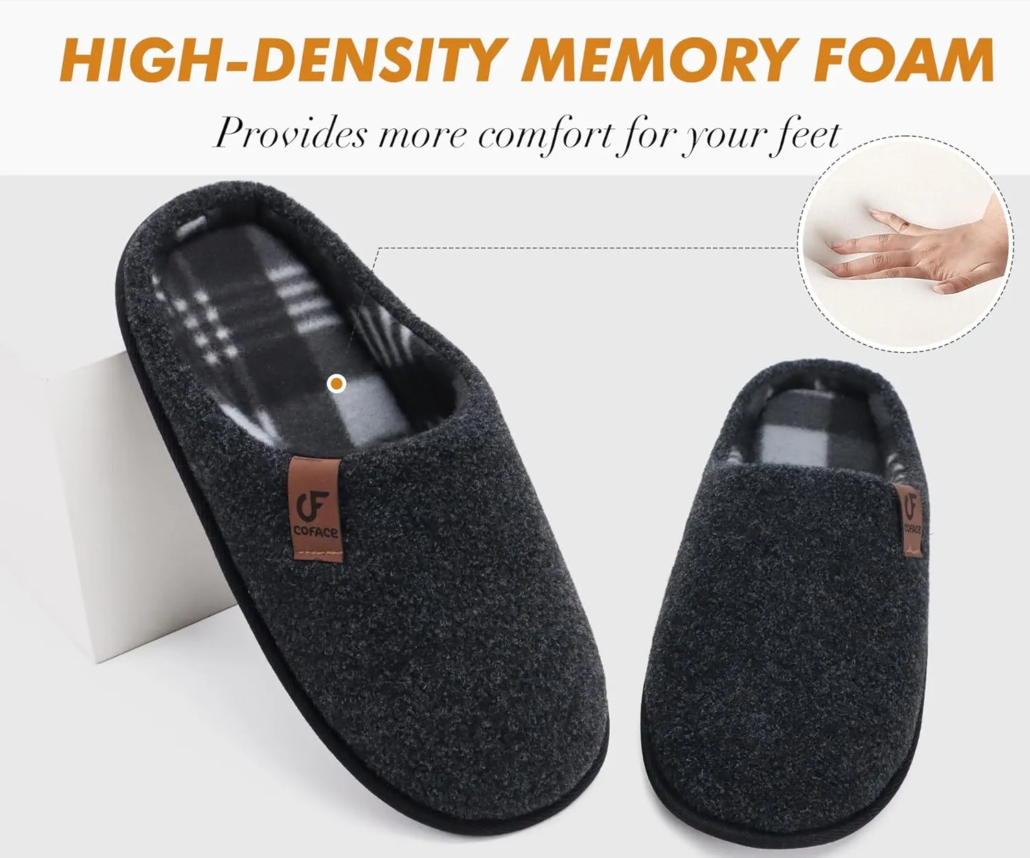 COFACE Unisex Mens Womens Cozy Memory Foam Scuff Slippers Casual Slip On Warm House Shoes Indoor/Outdoor Felt Sandal Slippers With Arch Support Rubber Sole Size 4-15