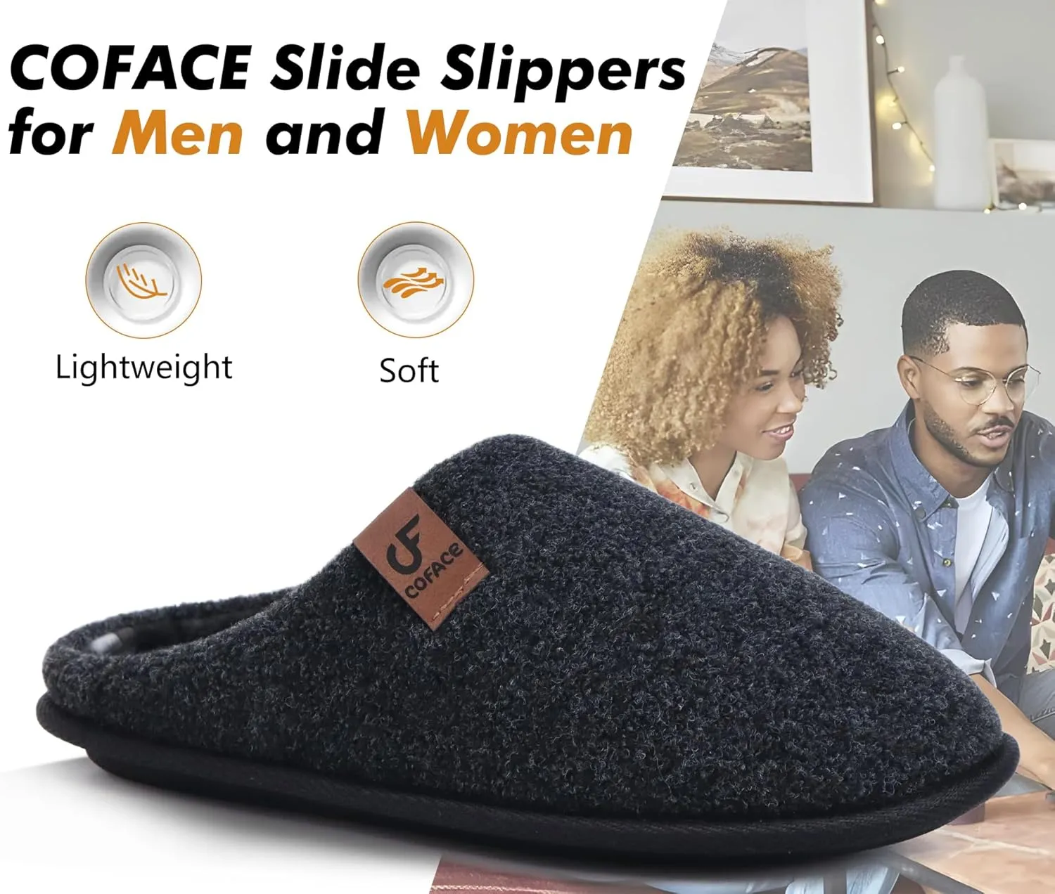 COFACE Unisex Mens Womens Cozy Memory Foam Scuff Slippers Casual Slip On Warm House Shoes Indoor/Outdoor Felt Sandal Slippers With Arch Support Rubber Sole Size 4-15