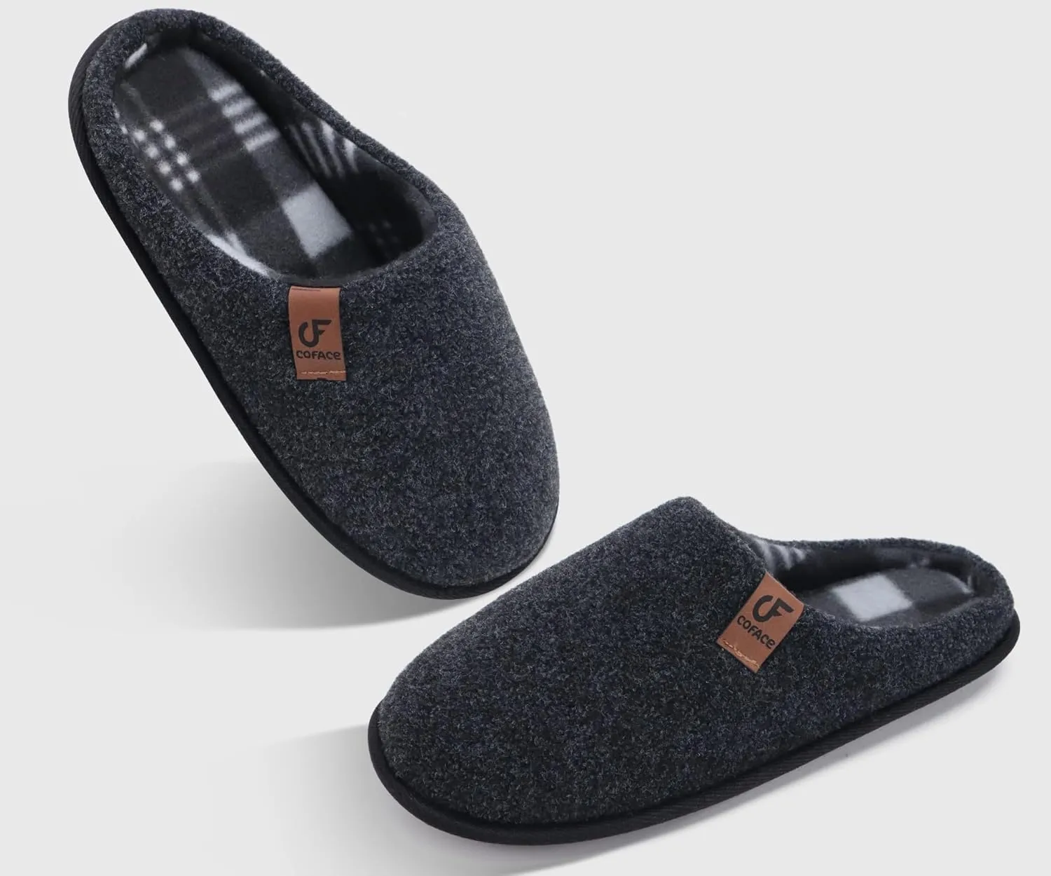 COFACE Unisex Mens Womens Cozy Memory Foam Scuff Slippers Casual Slip On Warm House Shoes Indoor/Outdoor Felt Sandal Slippers With Arch Support Rubber Sole Size 4-15