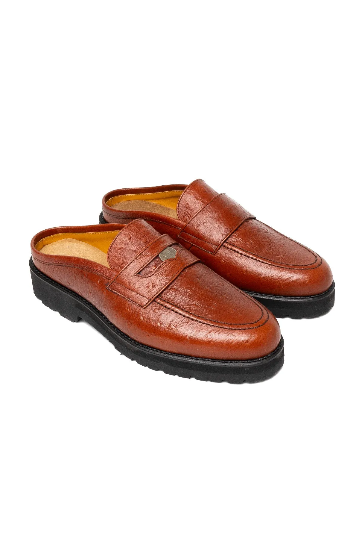Coin Loafer Mule - Ostrich Brown