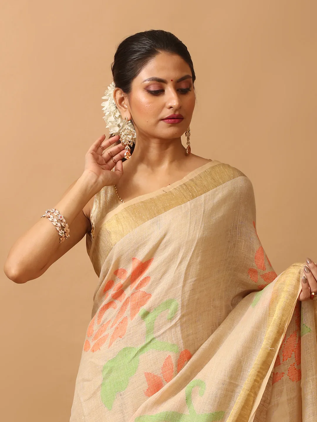 Colour Saree Sandal Hand Jamdani Linen Woven Feature-rich Impressive variety