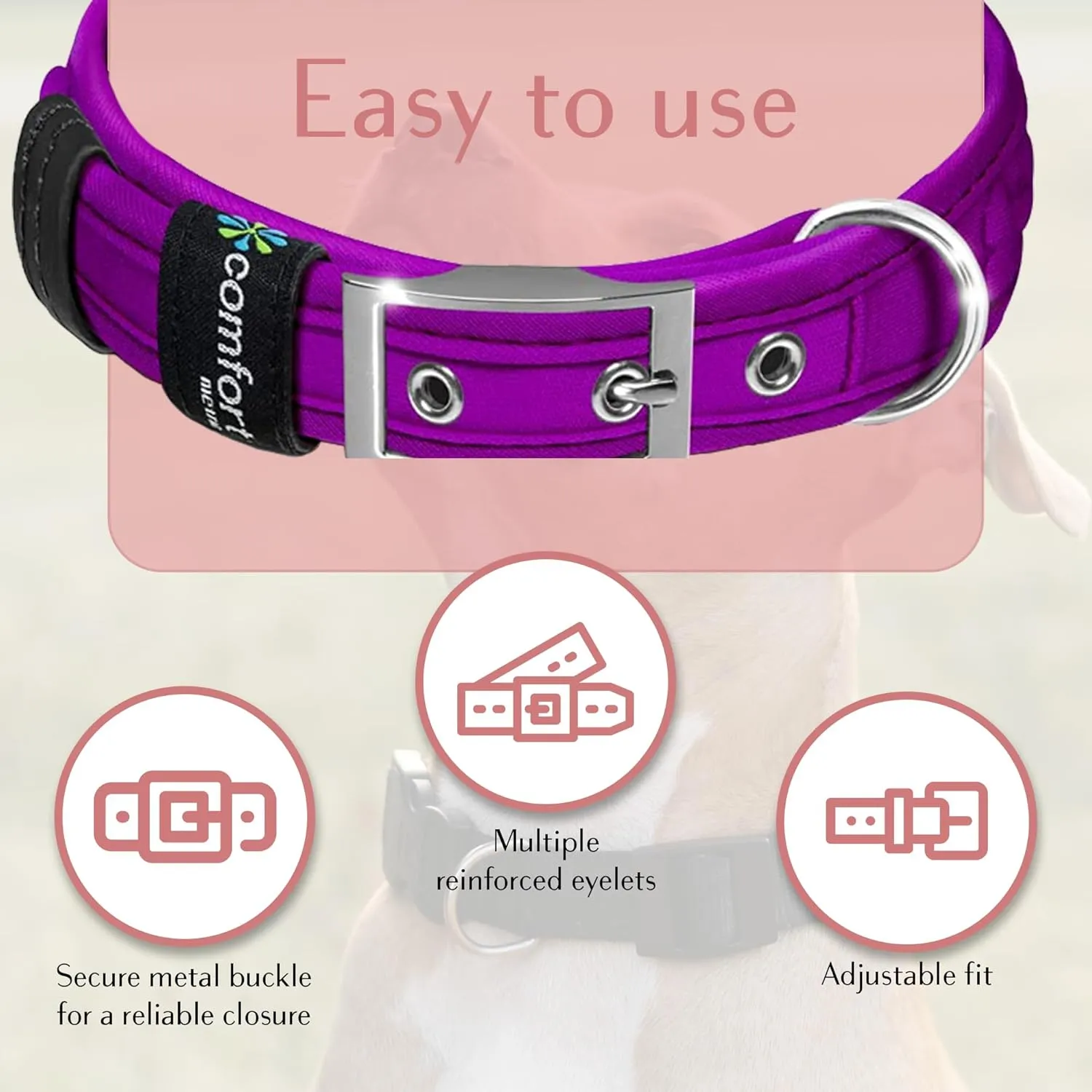 Comfort Fit Soft Padded Dog Collar with Adjustable Buckle - Lightweight, Breathable Dog Training Collar with Customizable Fit - Durable Heavy Duty Dog Collar