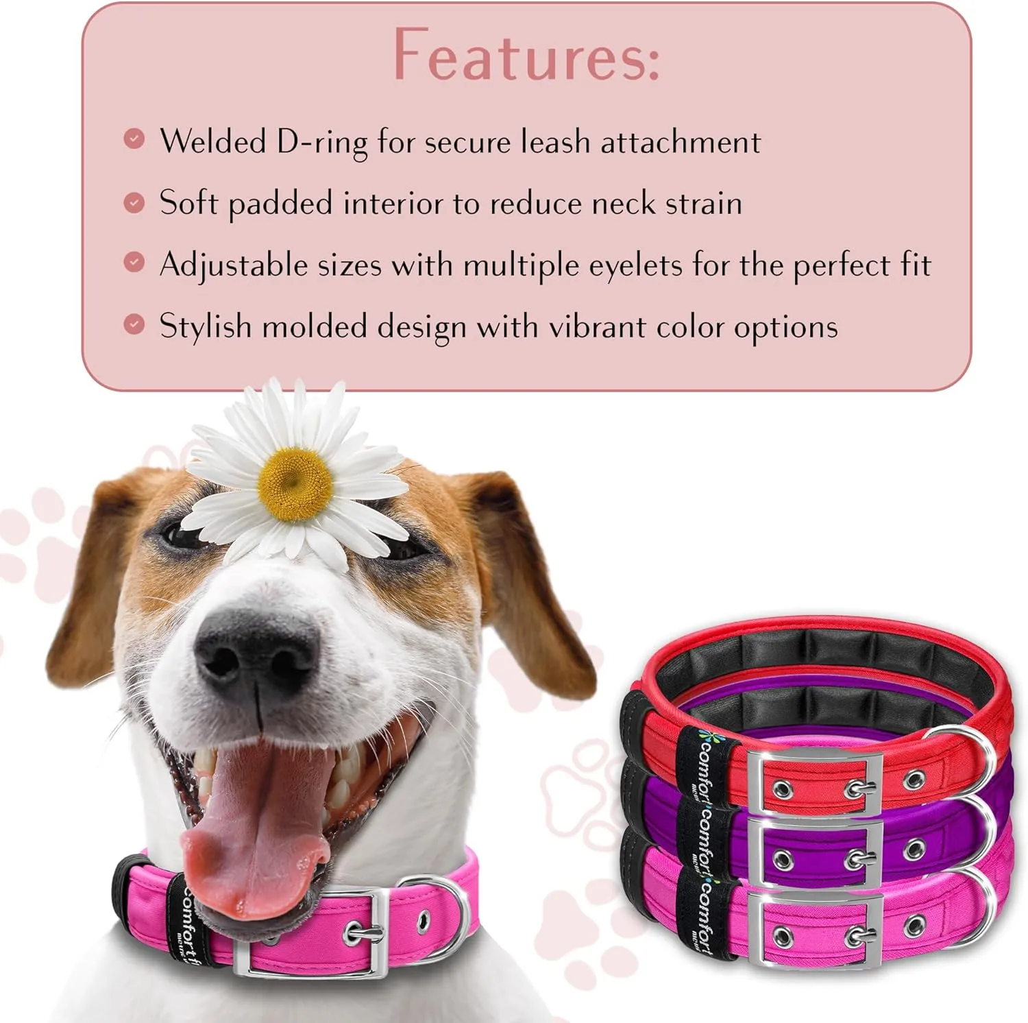 Comfort Fit Soft Padded Dog Collar with Adjustable Buckle - Lightweight, Breathable Dog Training Collar with Customizable Fit - Durable Heavy Duty Dog Collar