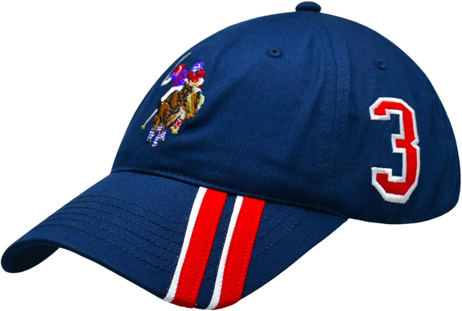 Concept One U.s Polo Assn. Dad Hat, Embroidered Horse Logo Adjustable Adult Baseball Cap with Diagonal Accent Stripes