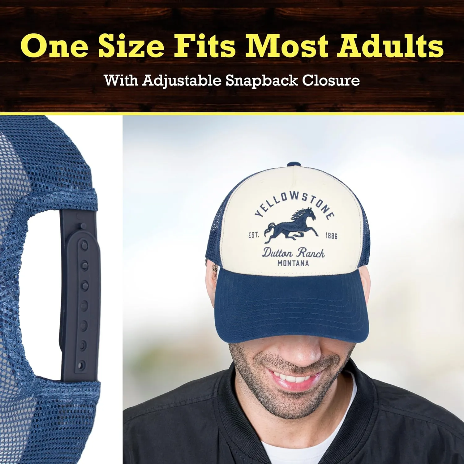 Concept One Yellowstone Trucker Hat, Adjustable Snapback Mesh Baseball Hat with Curved Brim