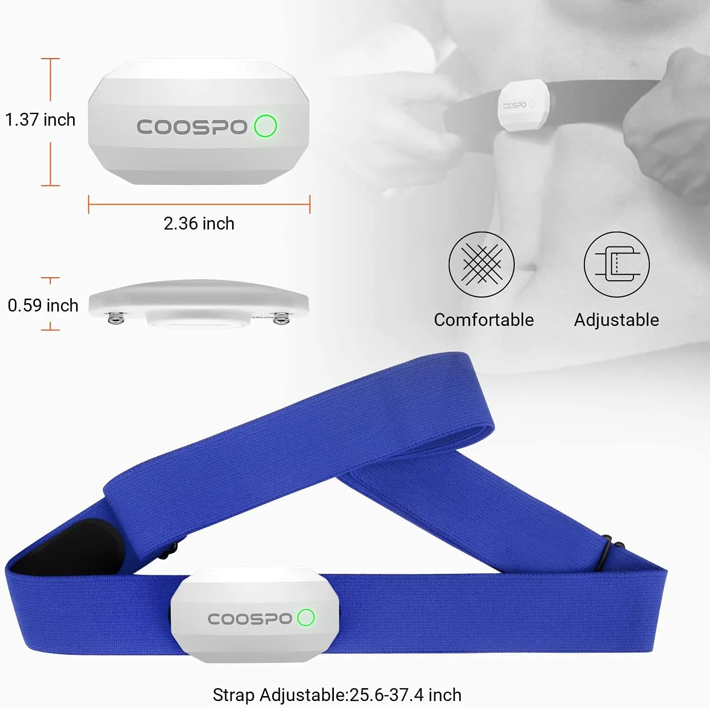 COOSPO Bluetooth Heart Rate Monitor Chest Strap H808S, ANT  BLE HR Monitor Chest, HRM IP67 Waterproof, Use for Running Cycling Gym and Other Sports