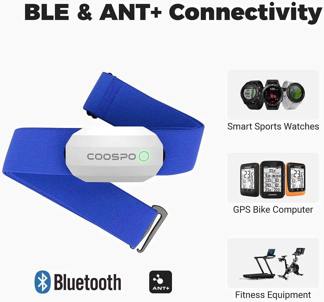 COOSPO Bluetooth Heart Rate Monitor Chest Strap H808S, ANT  BLE HR Monitor Chest, HRM IP67 Waterproof, Use for Running Cycling Gym and Other Sports
