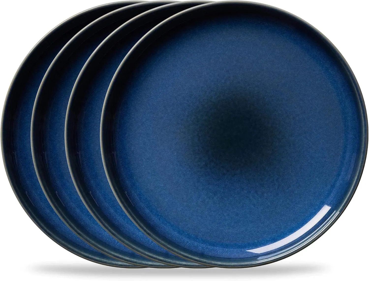 Corelle Stoneware 4-Piece Ceramic 10.5" Dinnerware Plate Set, High Edge Raised Rim Flat Dishes, Modern Rustic Handcrafted Artisanal Double Bead Glaze, Navy