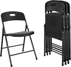 COSCO Solid Resin Plastic Folding Chair, 4-Pack, Black