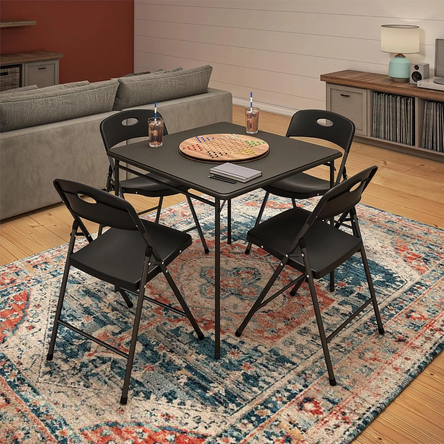 COSCO Solid Resin Plastic Folding Chair, 4-Pack, Black