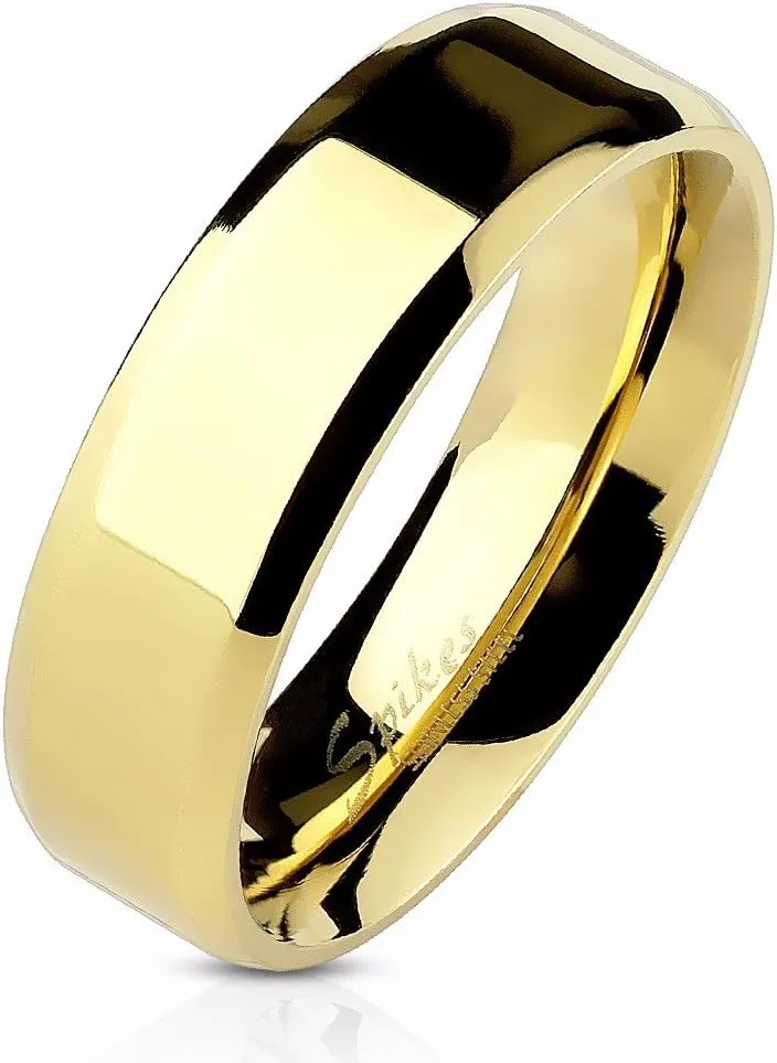 Couples Ring Set Womens 14K Gold Plated Stainless Steel Princess CZ Engagement Ring Mens Gold Plated Flat Wedding Band