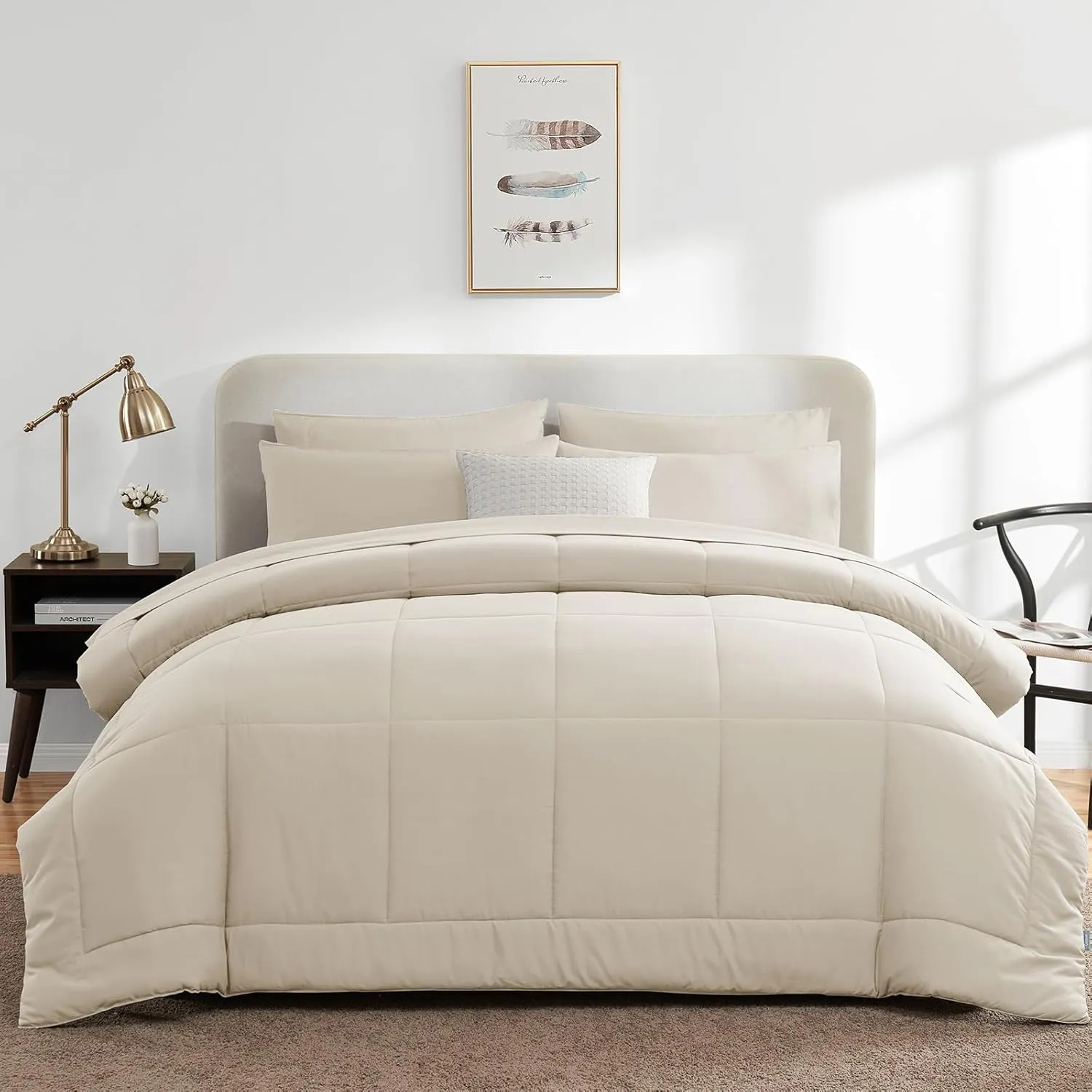 CozyLux Beige California King Size Comforter Sets 7 Pieces Bed in a Bag Set Cream Beige Bedding Sets Off White Cal King with All Season Quilted Comforter, Flat Sheet, Fitted Sheet, Pillowcases