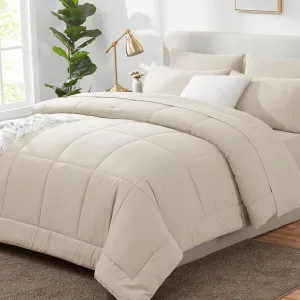 CozyLux Beige California King Size Comforter Sets 7 Pieces Bed in a Bag Set Cream Beige Bedding Sets Off White Cal King with All Season Quilted Comforter, Flat Sheet, Fitted Sheet, Pillowcases