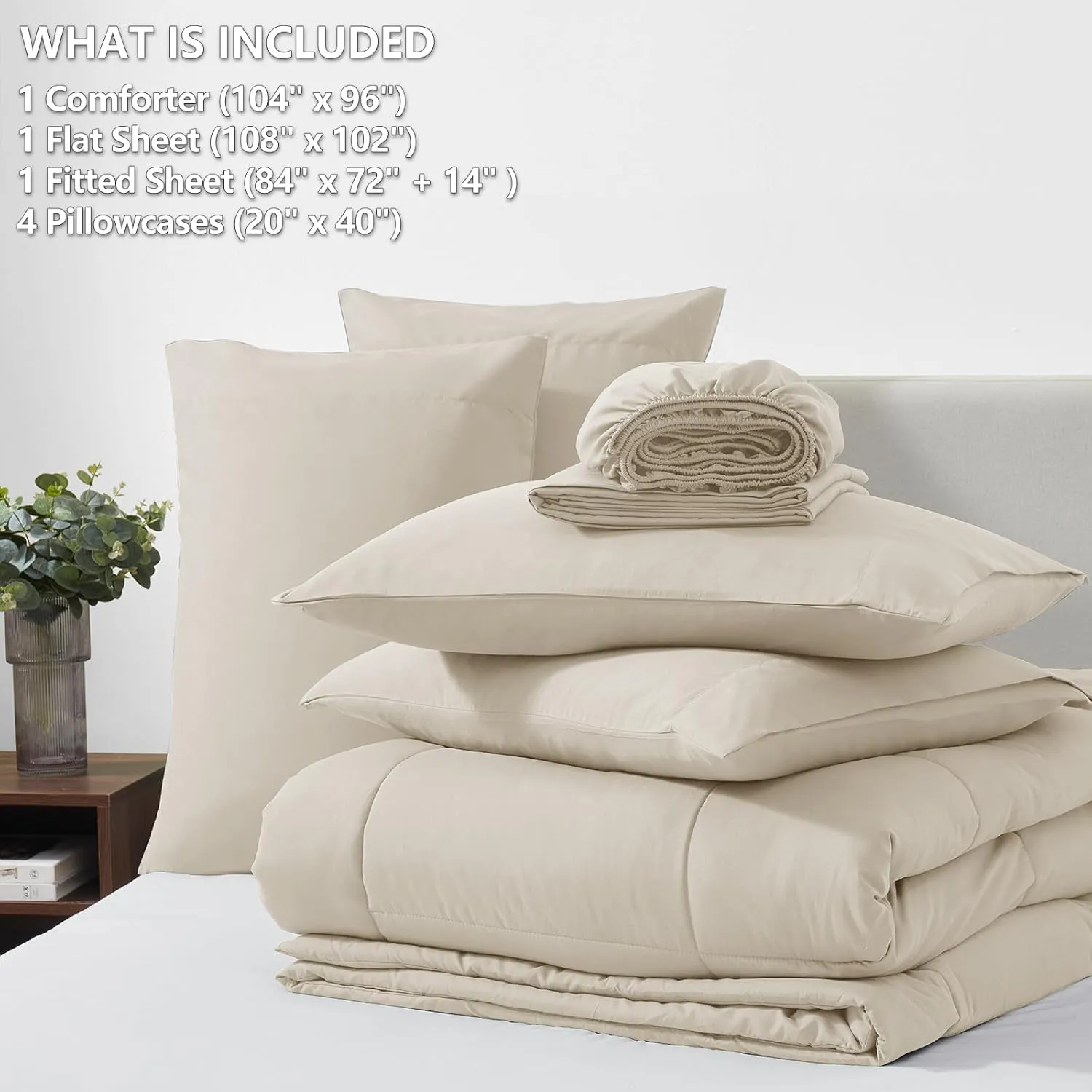 CozyLux Beige California King Size Comforter Sets 7 Pieces Bed in a Bag Set Cream Beige Bedding Sets Off White Cal King with All Season Quilted Comforter, Flat Sheet, Fitted Sheet, Pillowcases