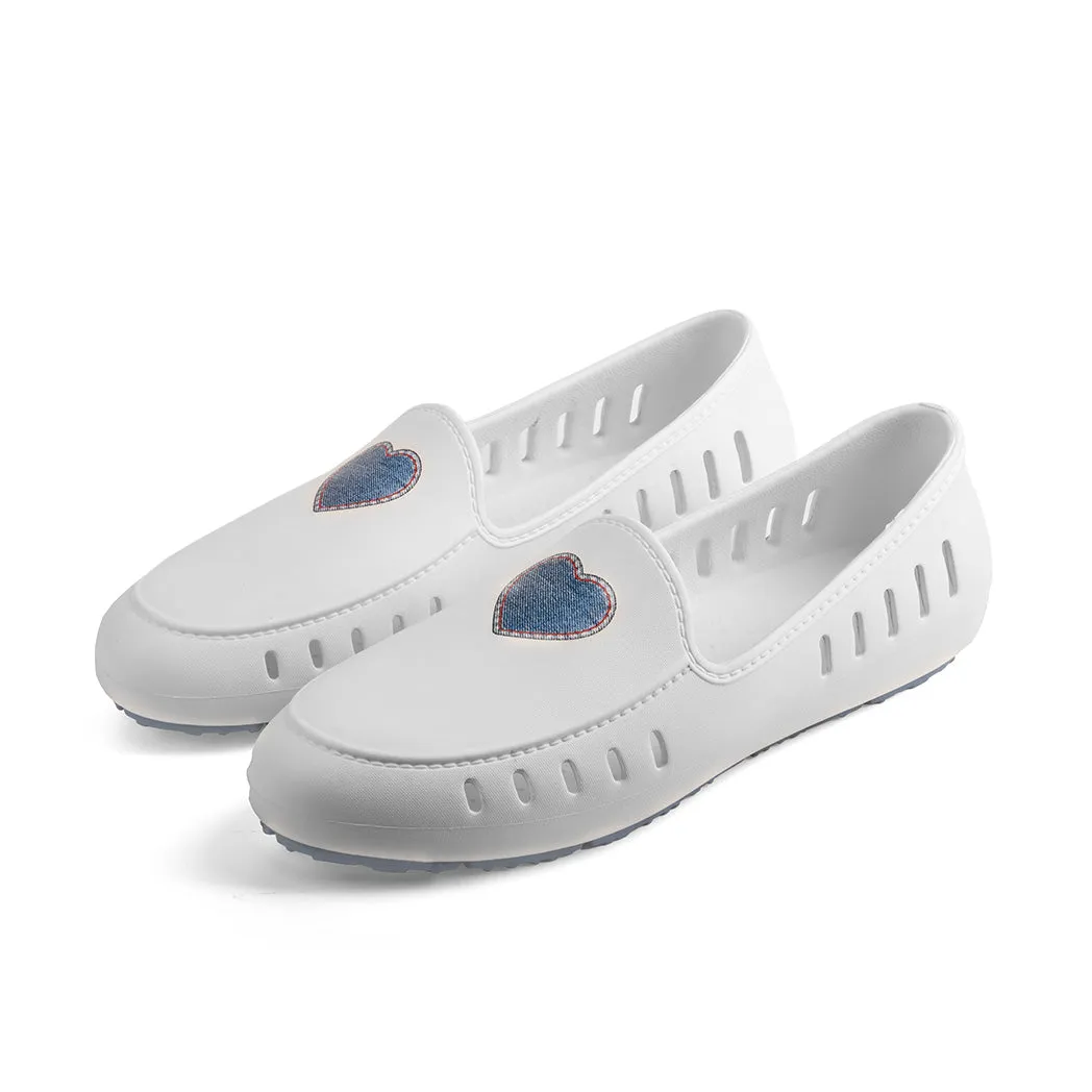 Cruise Loafer - White Denim Heart print / Waterproof