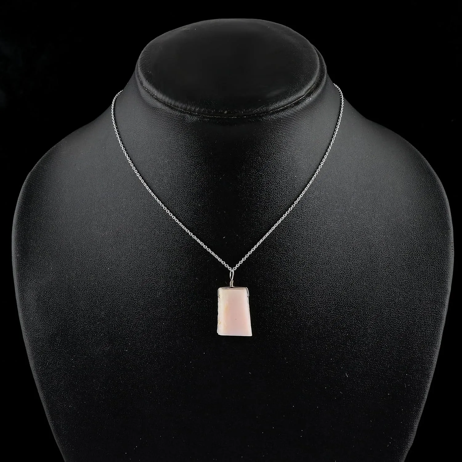 CRYSTALIS Natural Raw Pink Opal Pendant Necklace, High Grade Flat Bar Rough Crystal, Chakra Healing Stone, Gift Giving Women Jewelry, Dainty 925 Sterling Silver Chain 18 inch