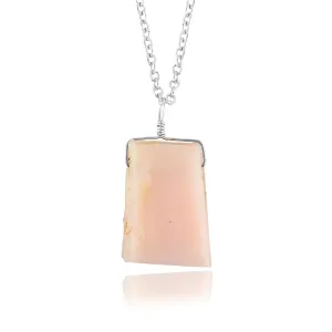 CRYSTALIS Natural Raw Pink Opal Pendant Necklace, High Grade Flat Bar Rough Crystal, Chakra Healing Stone, Gift Giving Women Jewelry, Dainty 925 Sterling Silver Chain 18 inch