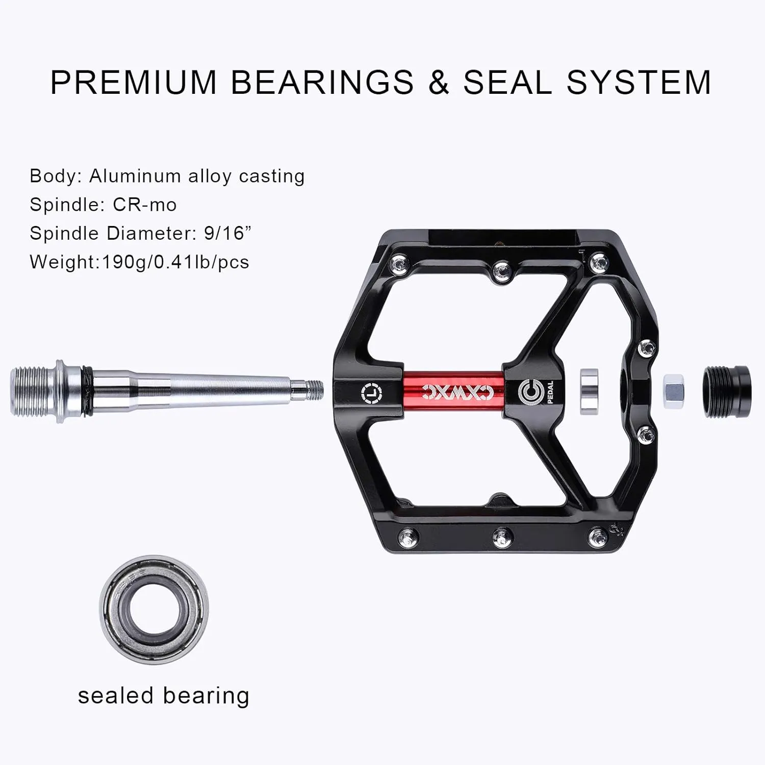 CXWXC Road/MTB Bike Pedals - Aluminum Alloy Bicycle Pedals - Mountain Bike Pedal with Removable Anti-Skid Nails
