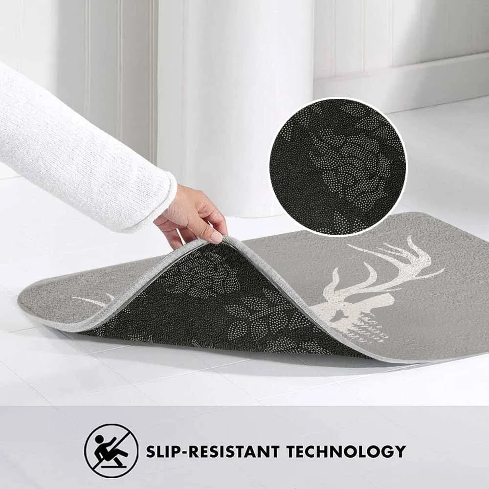 Deer Head Silhouette Bath Rugs for Bathroom Durable Flannel Bath Rug Clearance Mats for Forlaundry Room and Kitchen Decor Carpt Washable 15.7 x 23.6 Inch
