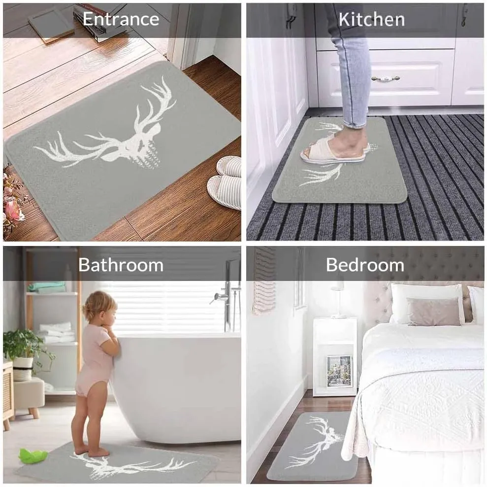Deer Head Silhouette Bath Rugs for Bathroom Durable Flannel Bath Rug Clearance Mats for Forlaundry Room and Kitchen Decor Carpt Washable 15.7 x 23.6 Inch