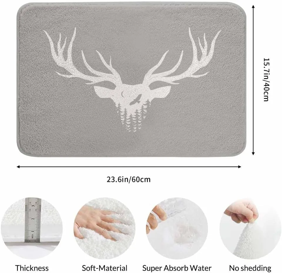 Deer Head Silhouette Bath Rugs for Bathroom Durable Flannel Bath Rug Clearance Mats for Forlaundry Room and Kitchen Decor Carpt Washable 15.7 x 23.6 Inch