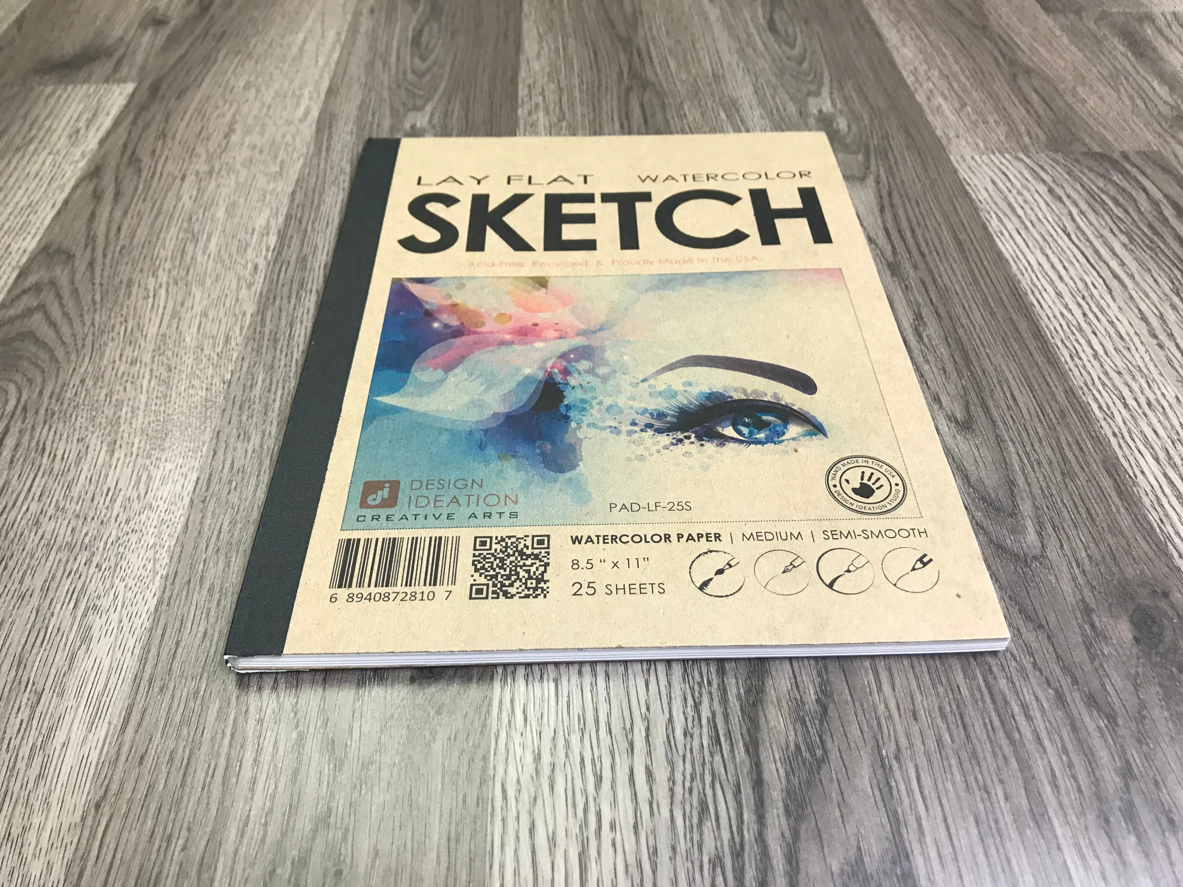 Design Ideation Lay Flat WATERCOLOR SKETCH sketchbook. Removable sheet. Multi-media. (8.5" x 11") LF-2550-LS