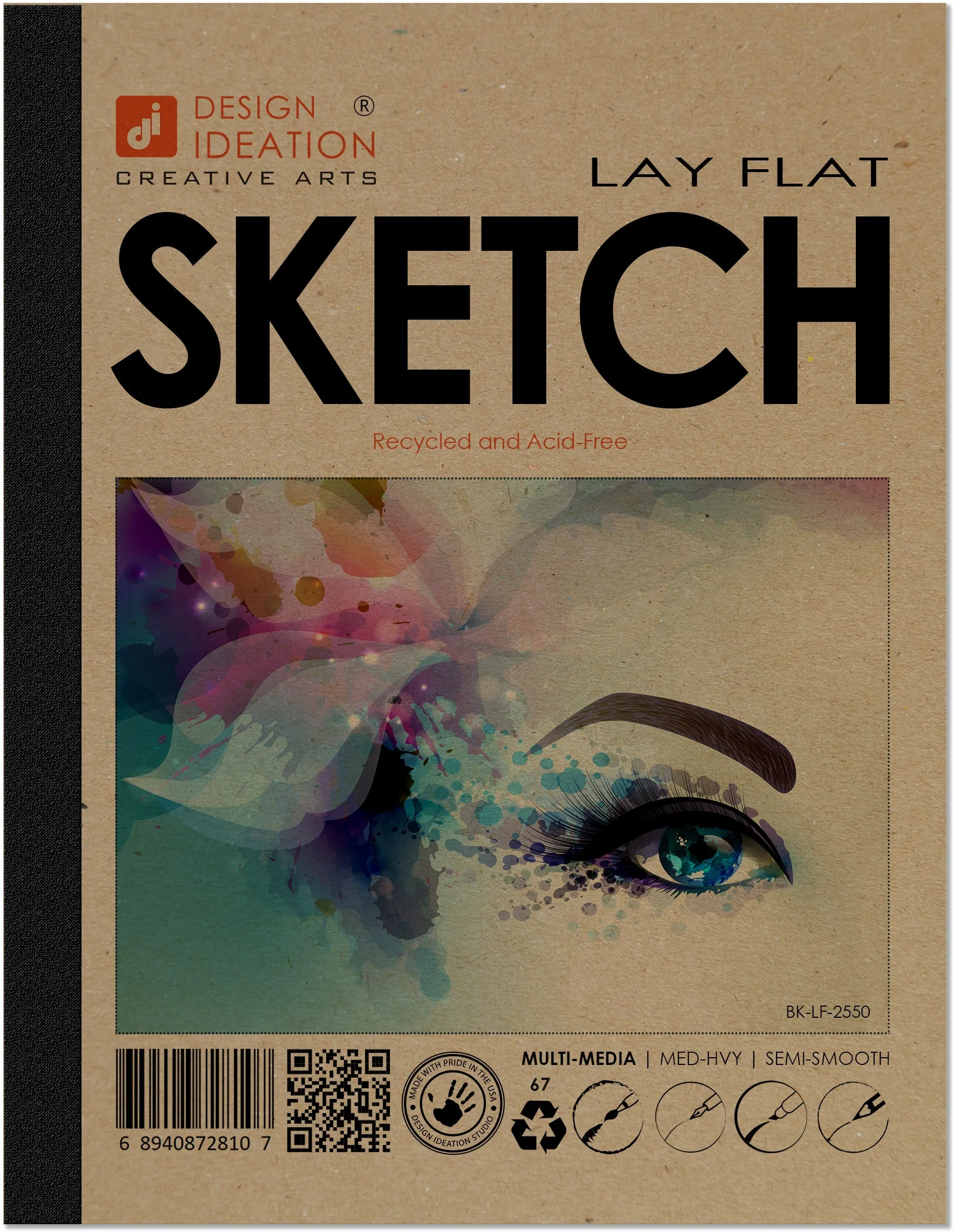 Design Ideation Lay Flat WATERCOLOR SKETCH sketchbook. Removable sheet. Multi-media. (8.5" x 11") LF-2550-LS