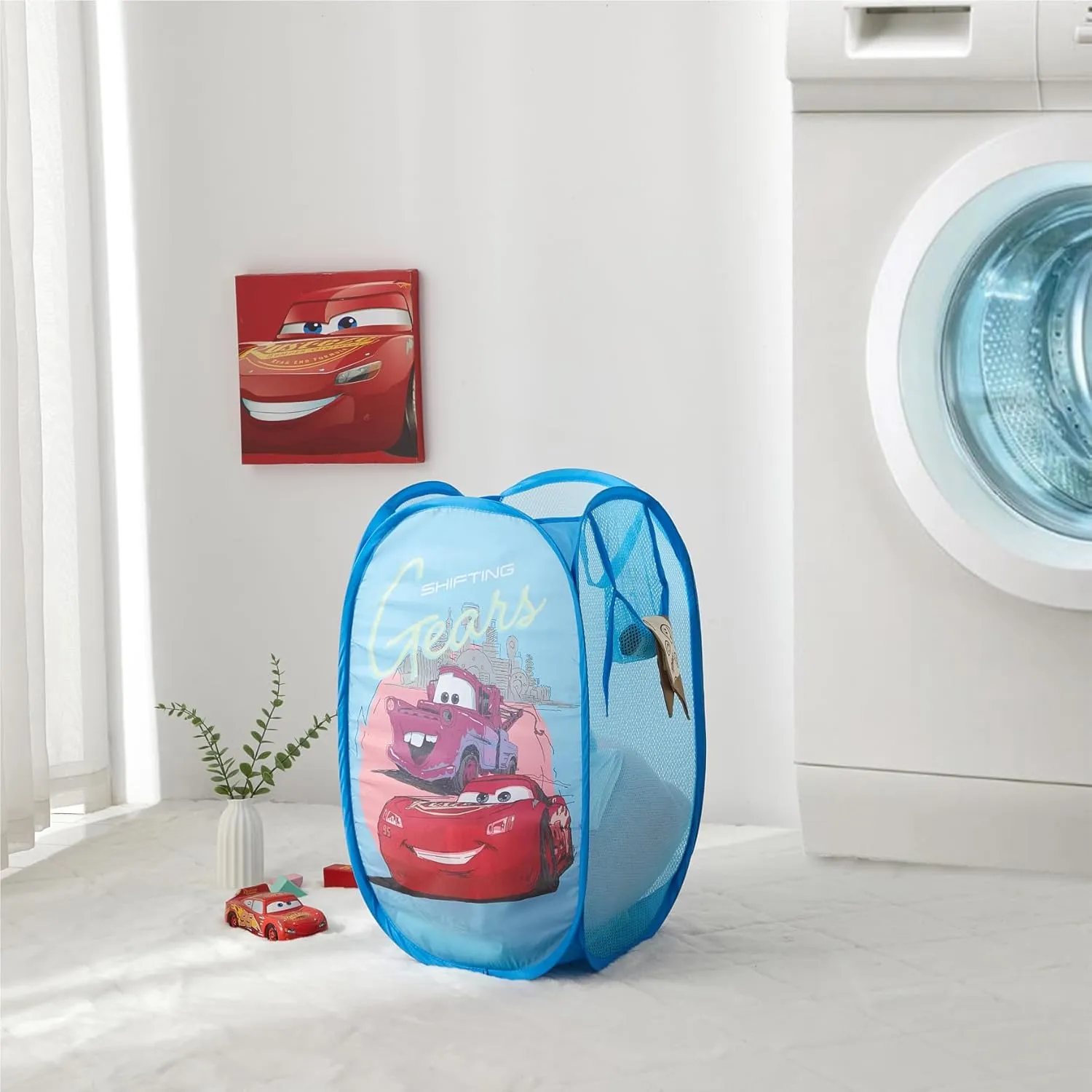Disney Cars Pop Up Hamper with Durable Carry Handles for Laundry, Nursery, Storage, 21'' H x 13.5'' W X 13.5'' L