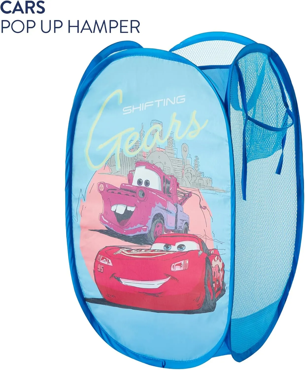 Disney Cars Pop Up Hamper with Durable Carry Handles for Laundry, Nursery, Storage, 21'' H x 13.5'' W X 13.5'' L