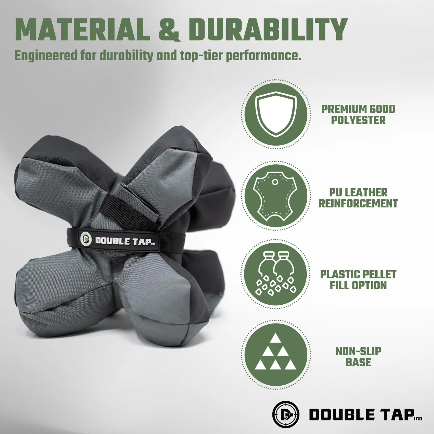 Double Tap IND. Multi-Position Shooting Bag Rest - Adjustable Rifle Rest for Accuracy - Water-Resistant Gun Bag for Uneven Terrain - Durable Non-Slip Shooting Bag with Strap