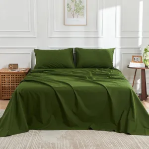 DOZ 100% Long Staple Cotton Sheet Sets, Classic Crisp Percale Weave, Breathable, Matte Finish, Hotel Style, Durable, 4pc – 2 Pillowcases 1 Fitted 1 Flat (Forest, Full)
