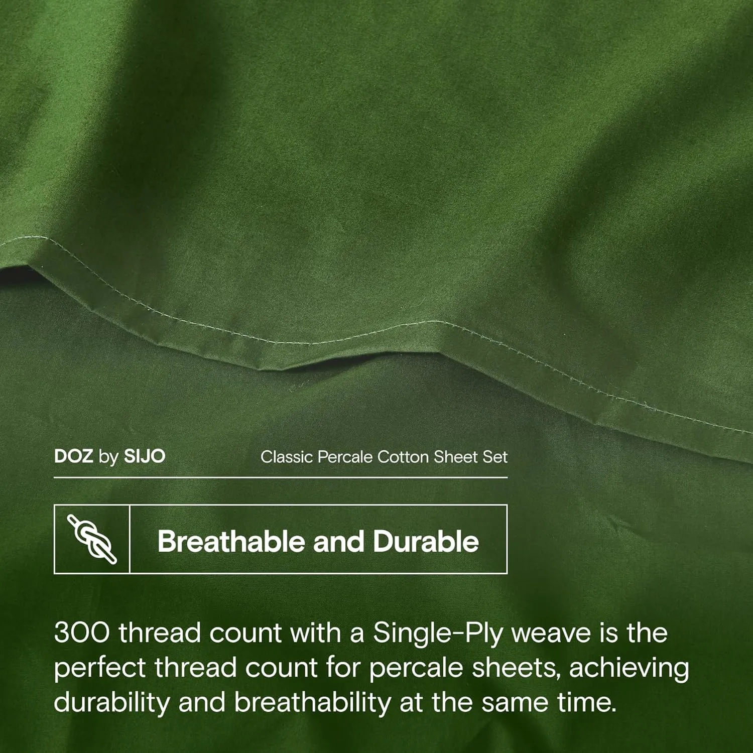 DOZ 100% Long Staple Cotton Sheet Sets, Classic Crisp Percale Weave, Breathable, Matte Finish, Hotel Style, Durable, 4pc – 2 Pillowcases 1 Fitted 1 Flat (Forest, Full)