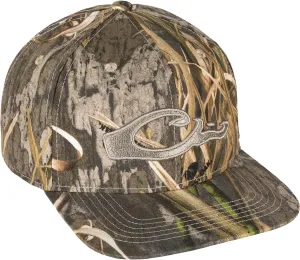 Drake Waterfowl Camo Flat Bill Cap - Hunting Six-Panel Design Logo Cap with Adjustable Snapback Closure, One Size Fits Most