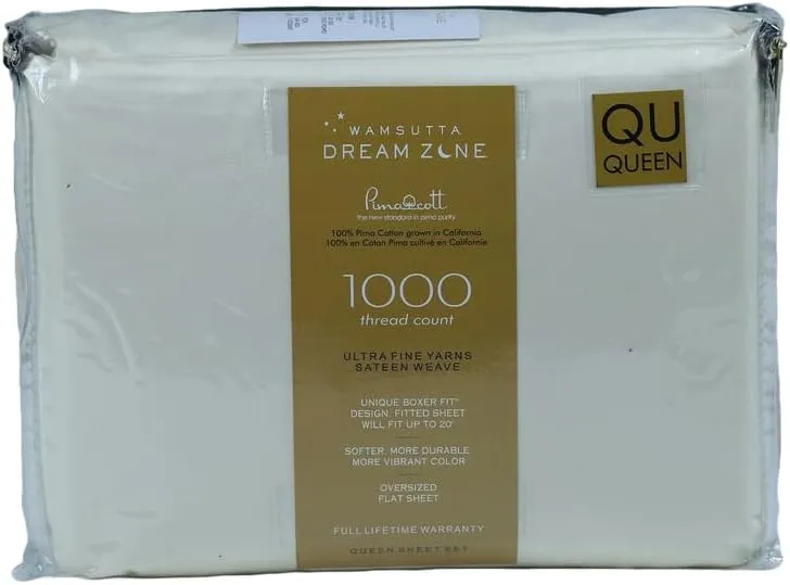 Dream Zone 1000 Thread Count Pima Cotton Queen Sheet Set in Ivory (Ivory,Queen)