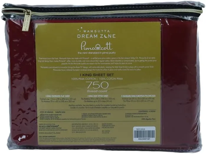 Dream Zone 750 Thread Count PimaCott King Sheet Set in Burgundy (Burgundy,King)