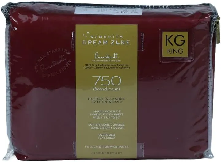 Dream Zone 750 Thread Count PimaCott King Sheet Set in Burgundy (Burgundy,King)