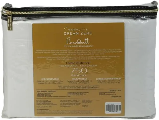 Dream Zone 750 Thread Count PimaCott King Sheet Set in White (White,King)
