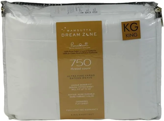 Dream Zone 750 Thread Count PimaCott King Sheet Set in White (White,King)