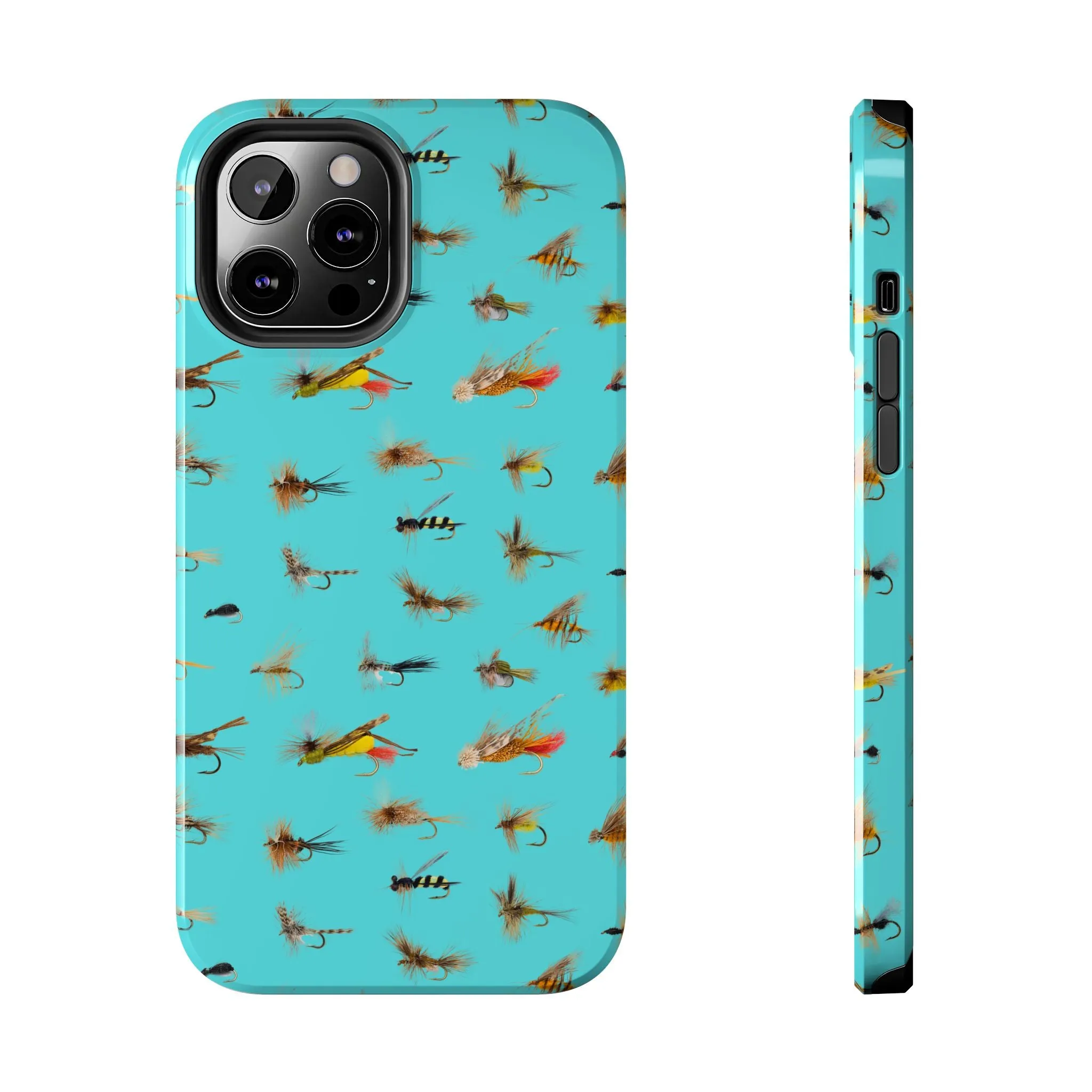Dry Fly Fishing Lures on Turquoise Tough Phone Case for iPhone and Samsung Smartphones